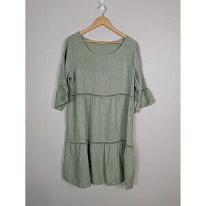 Lungo L'Arno Dress Womens Medium Linen Made in Italy Boho Tunic Ruffle Detail
